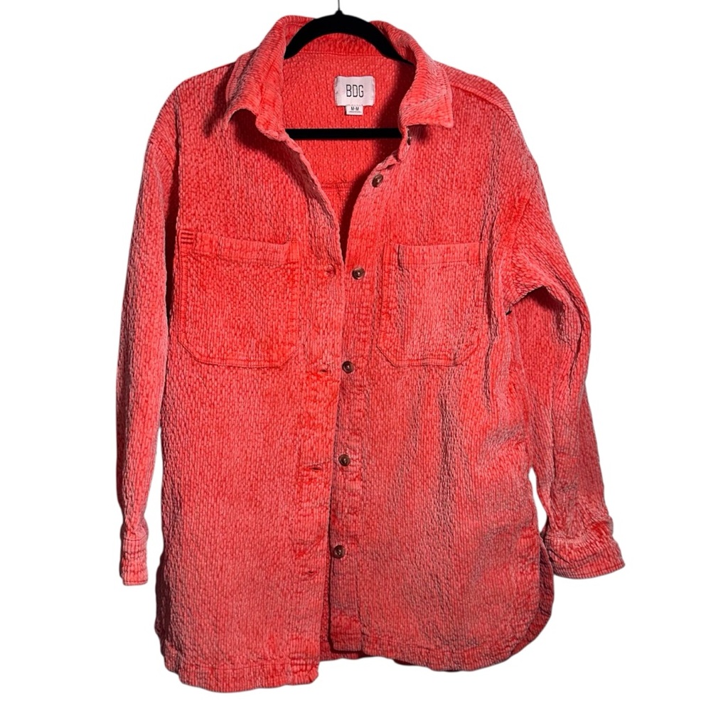 BDG‎ Serena Corduroy Faded Shirt Jacket in Neon Coral Women's Medium Shacket